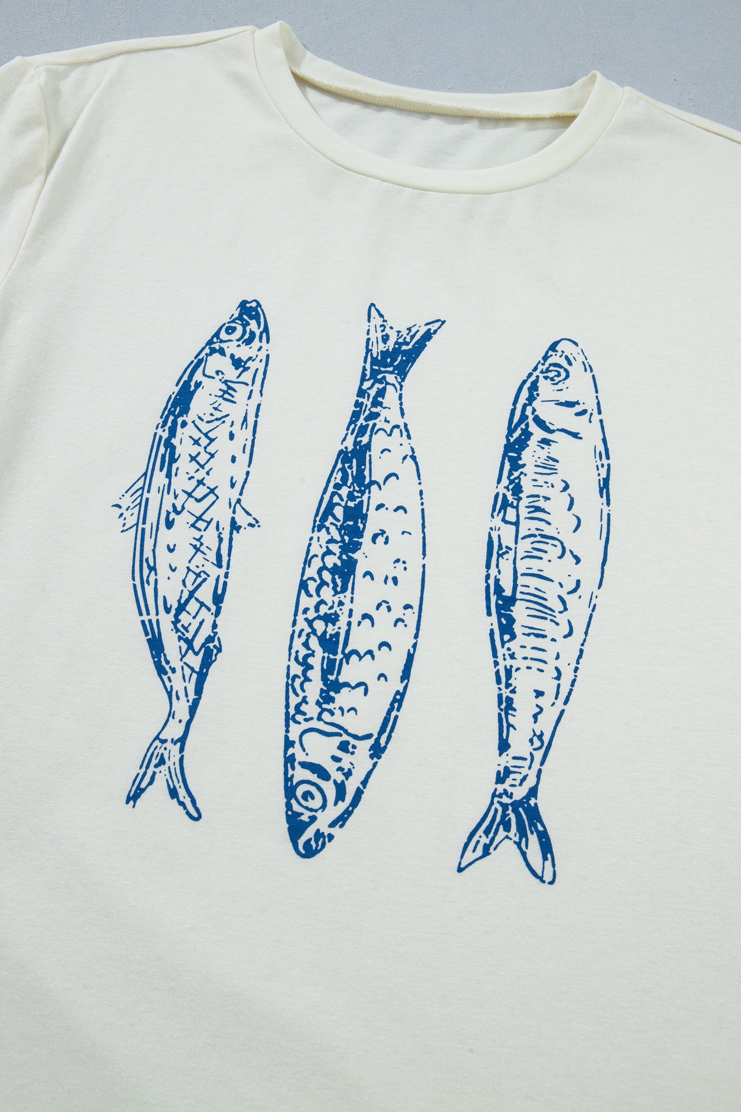 White Fish Print Short Sleeve Round Neck T Shirt