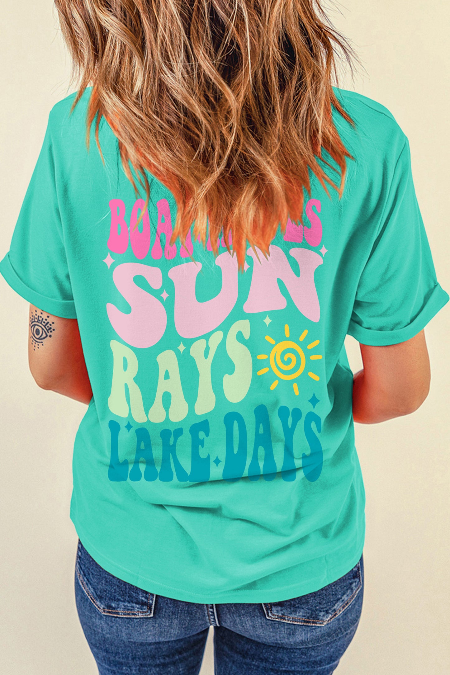 Mint Green LAKE DAYS Double Side Printed Vacation T Shirt