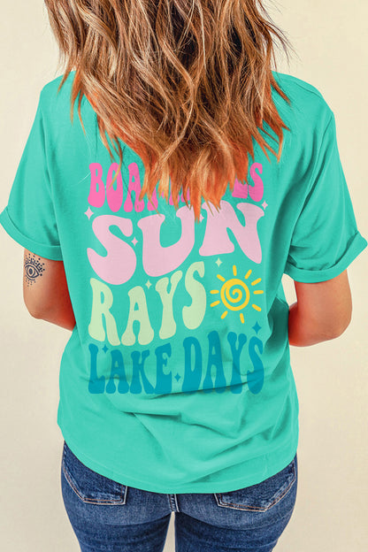 Mint Green LAKE DAYS Double Side Printed Vacation T Shirt