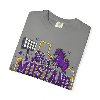 She’s a Mustang I Can’t Tell T-Shirt — School Spirit Football Tee