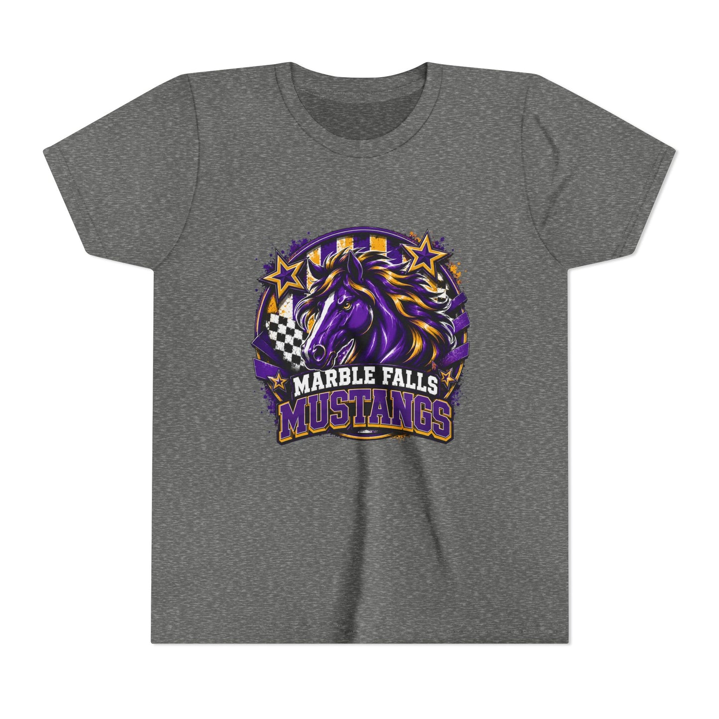 Marble Falls Mustangs Youth Tee — Purple Mustang School Spirit Shirt