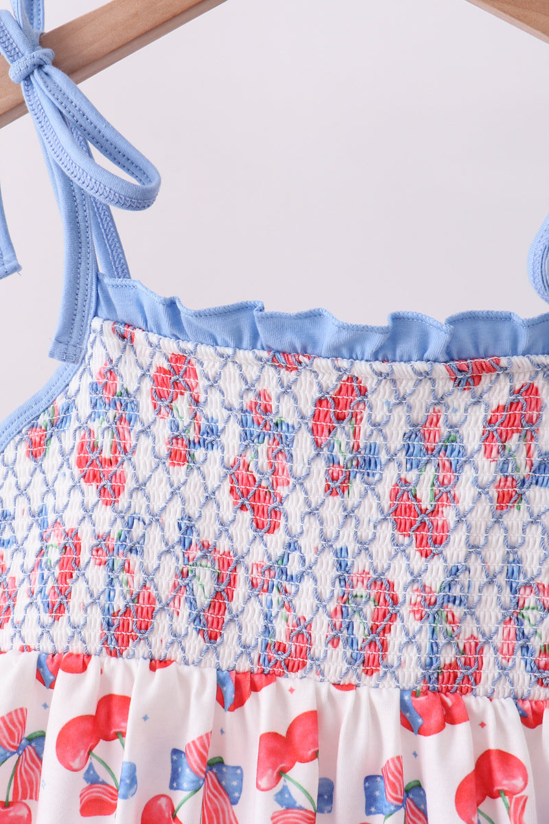 Girls Blue Cherry Ruffle Tunic & Shorts Set