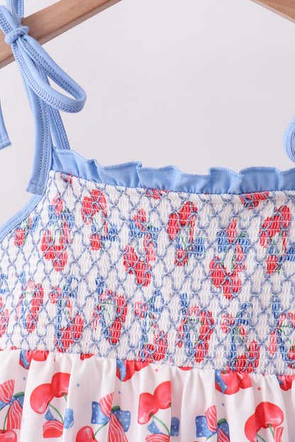 Girls Blue Cherry Ruffle Tunic & Shorts Set