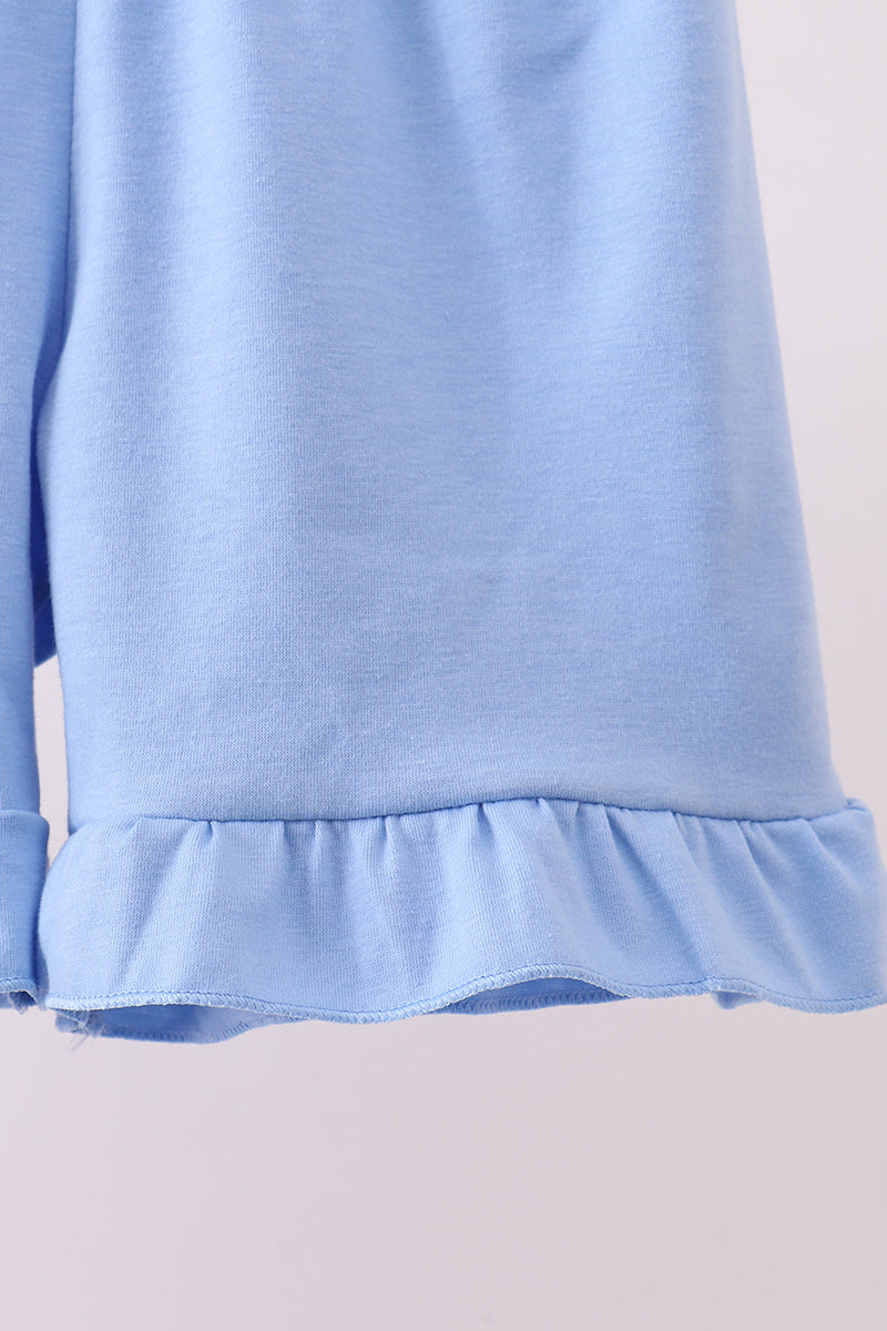 Girls Blue Cherry Ruffle Tunic & Shorts Set