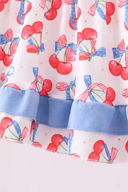 Girls Blue Cherry Ruffle Tunic & Shorts Set