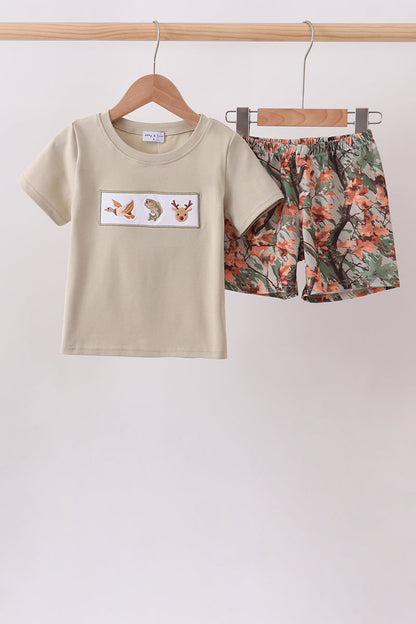 Camo Wildlife Embroidered Shorts Set