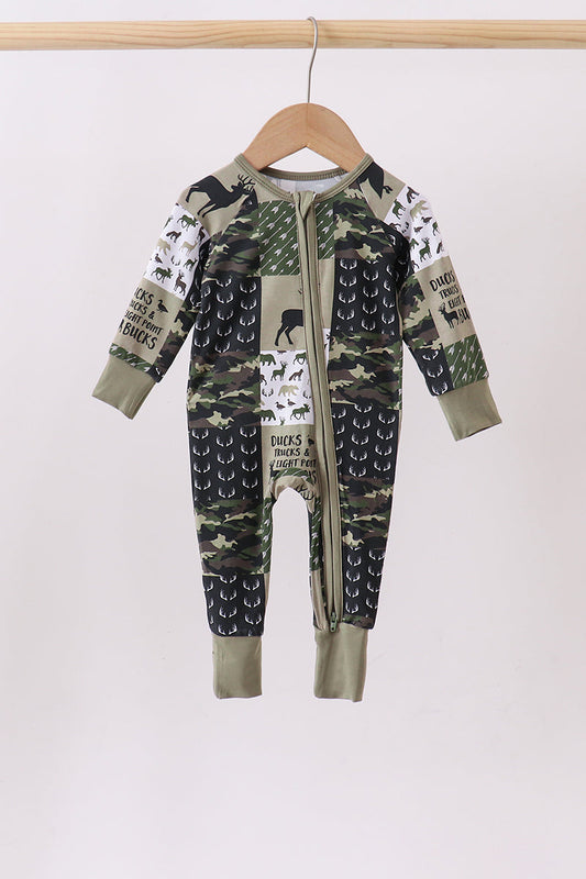 Camo Deer Bamboo Zip Romper