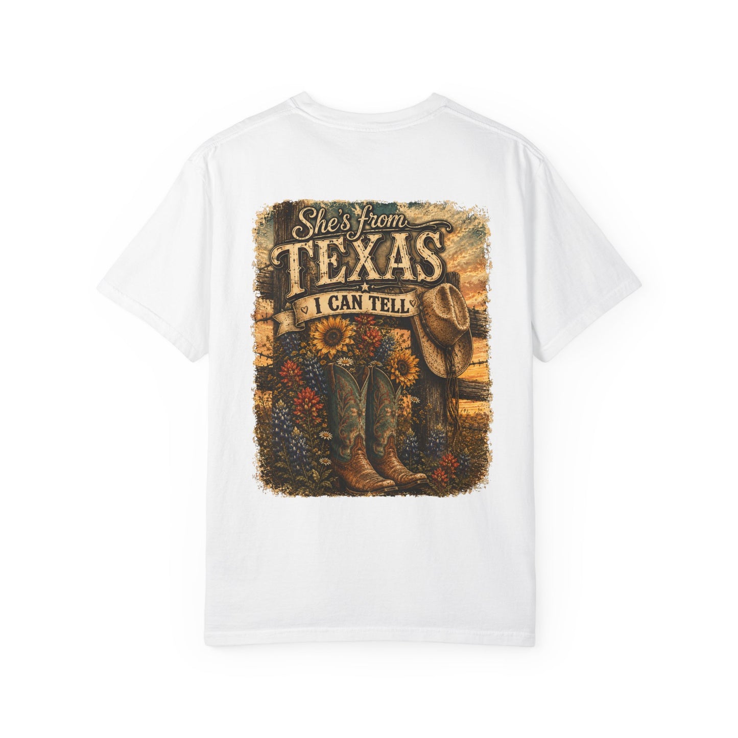 Texas Graphic T-Shirt — “She’s From Texas I Can Tell” Vintage Cowboy Tee