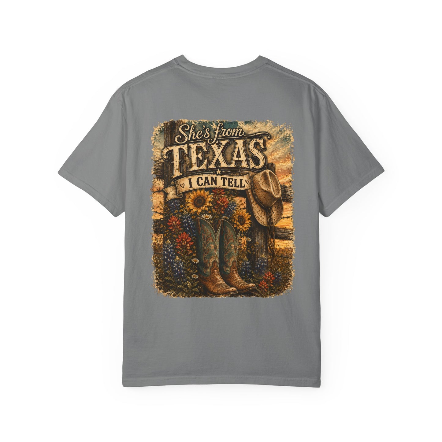Texas Graphic T-Shirt — “She’s From Texas I Can Tell” Vintage Cowboy Tee