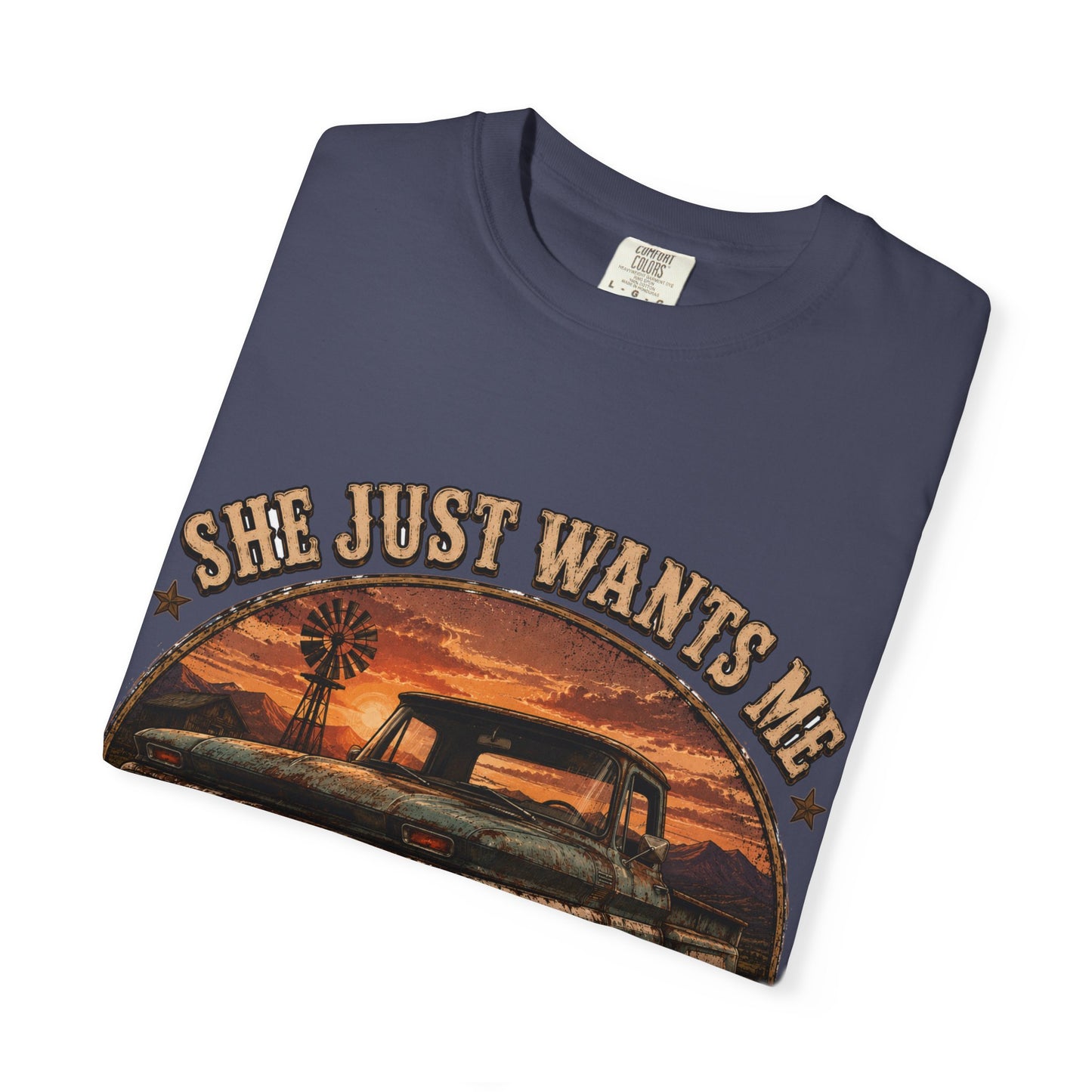 Classic Truck Sunset Tee — "She Just Wants Me For My Body" Vintage Pickup T-Shirt
