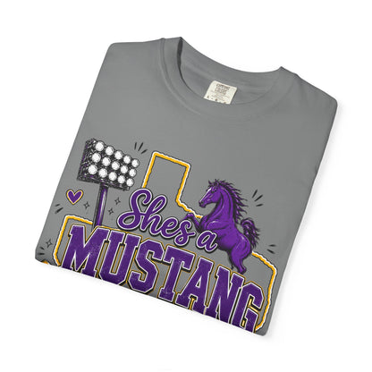 She’s a Mustang I Can’t Tell T-Shirt — School Spirit Football Tee