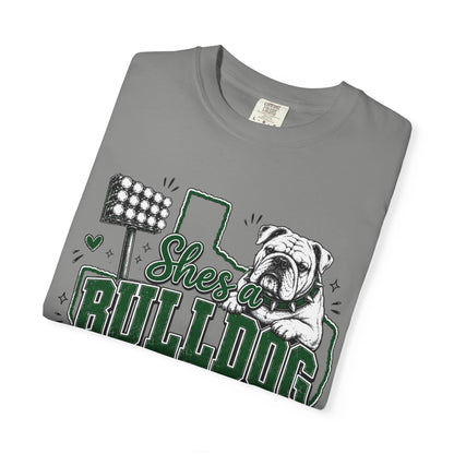Bulldog Football T-Shirt — 'She's a Bulldog I Can Tell' Team Spirit Tee