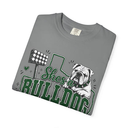 Bulldog Football T-Shirt — 'She's a Bulldog I Can Tell' Team Spirit Tee