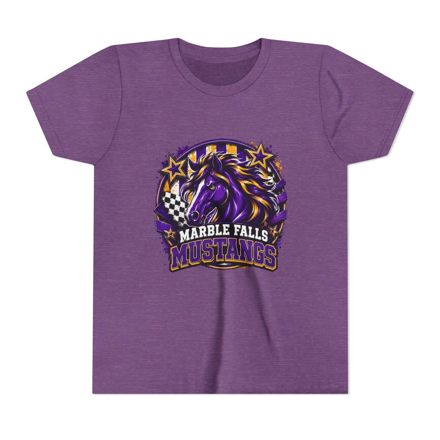 Marble Falls Mustangs Youth Tee — Purple Mustang School Spirit Shirt
