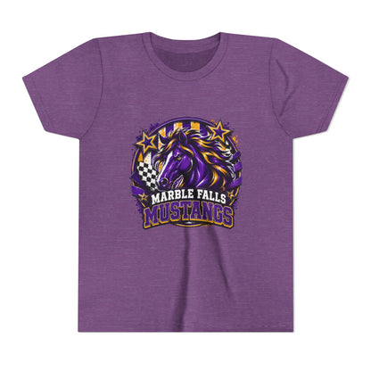 Marble Falls Mustangs Youth Tee — Purple Mustang School Spirit Shirt