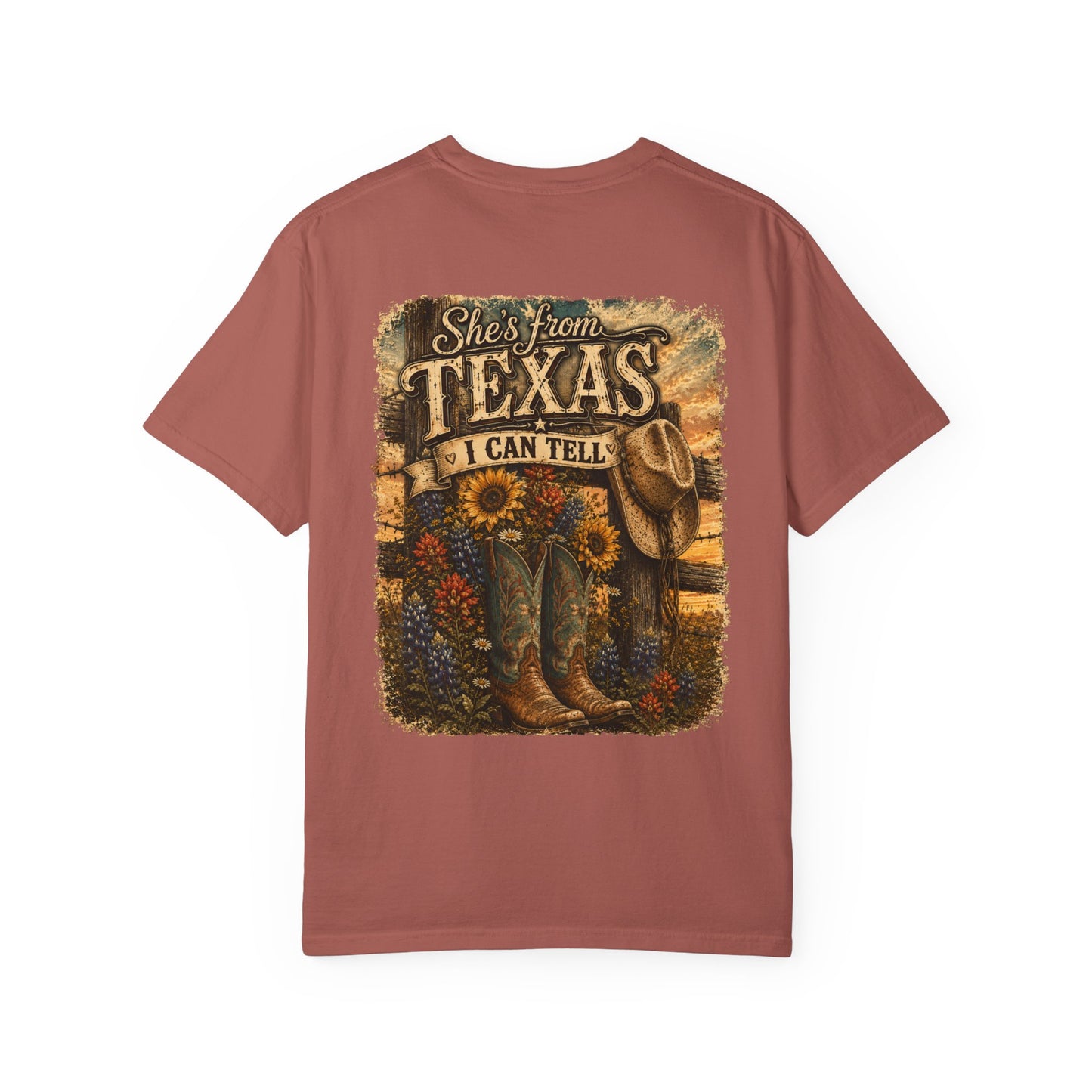 Texas Graphic T-Shirt — “She’s From Texas I Can Tell” Vintage Cowboy Tee