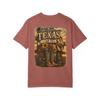 Texas Graphic T-Shirt — “She’s From Texas I Can Tell” Vintage Cowboy Tee