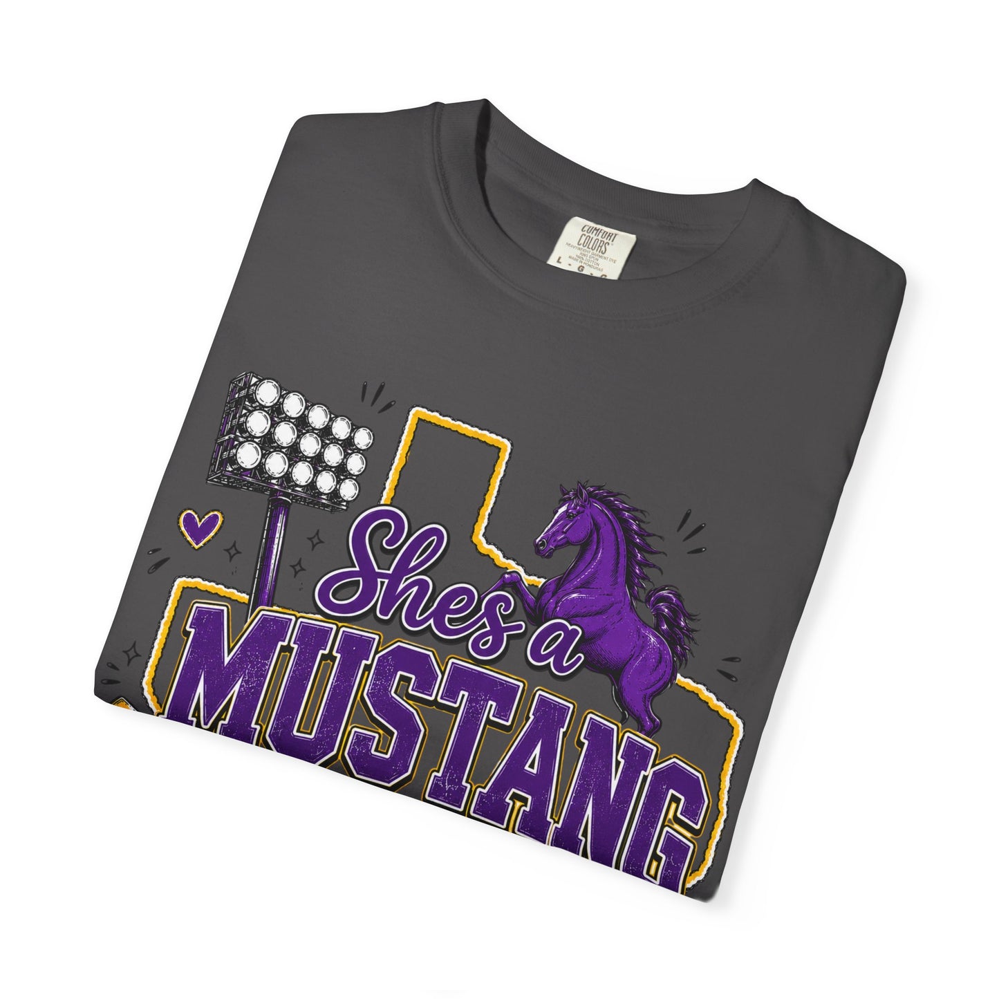 She’s a Mustang I Can’t Tell T-Shirt — School Spirit Football Tee