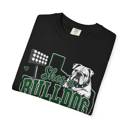 Bulldog Football T-Shirt — 'She's a Bulldog I Can Tell' Team Spirit Tee