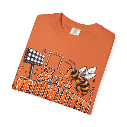 Yellowjacket Football Fan T-Shirt — "She’s a Yellowjacket I Can Tell"
