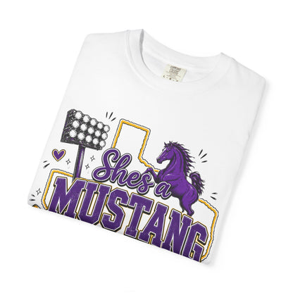 She’s a Mustang I Can’t Tell T-Shirt — School Spirit Football Tee