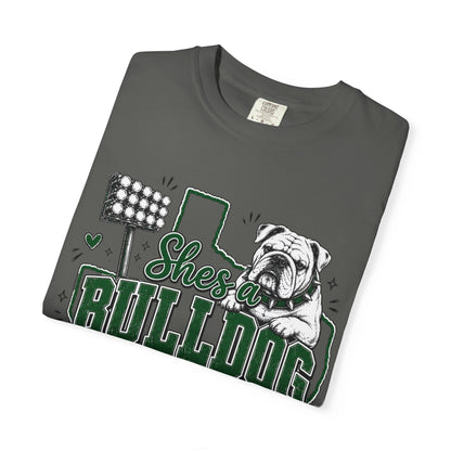 Bulldog Football T-Shirt — 'She's a Bulldog I Can Tell' Team Spirit Tee