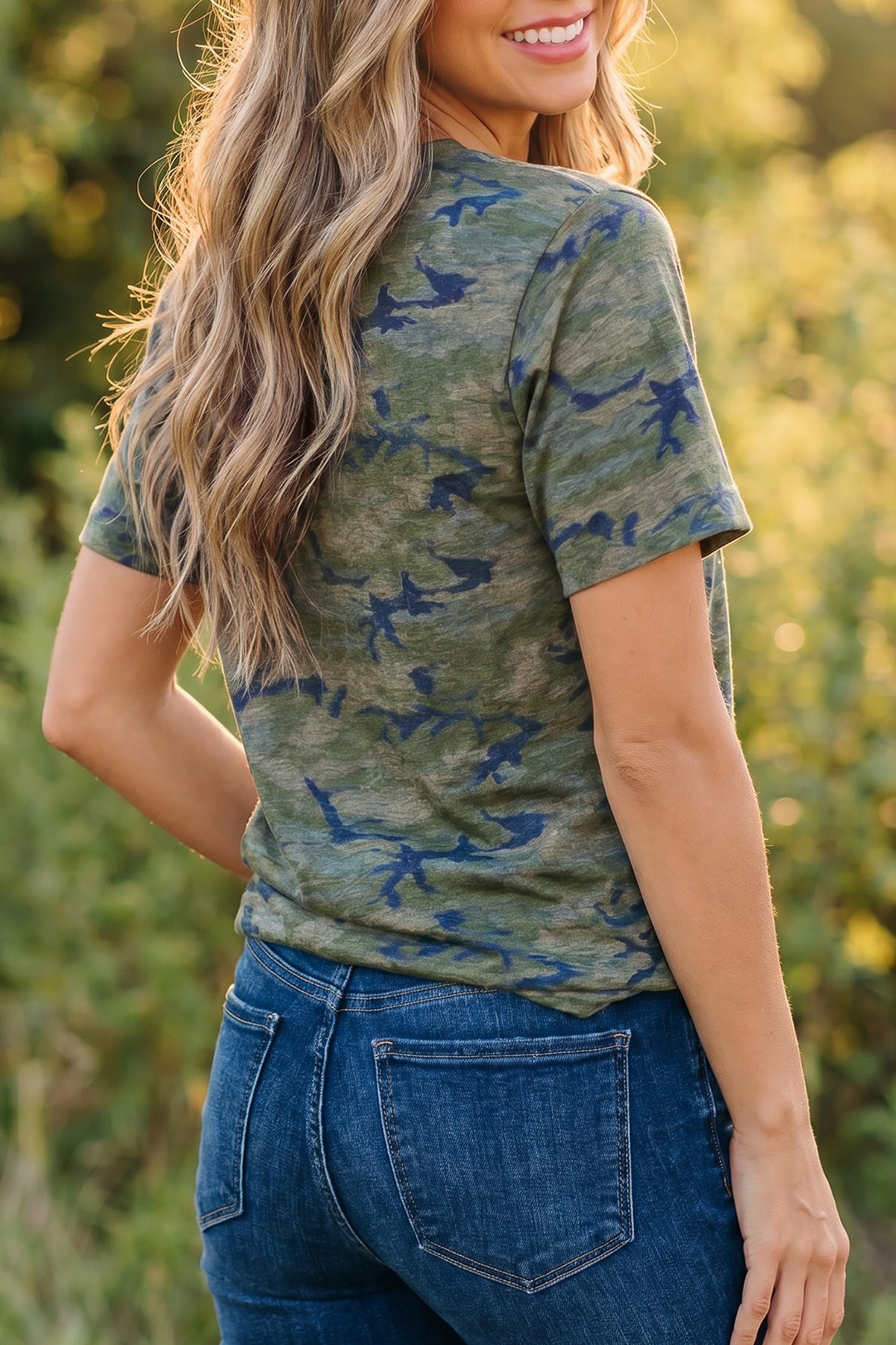 Multicolour Stylish Camouflage Print America Patriotic Tee