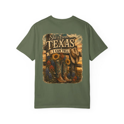 Texas Graphic T-Shirt — “She’s From Texas I Can Tell” Vintage Cowboy Tee