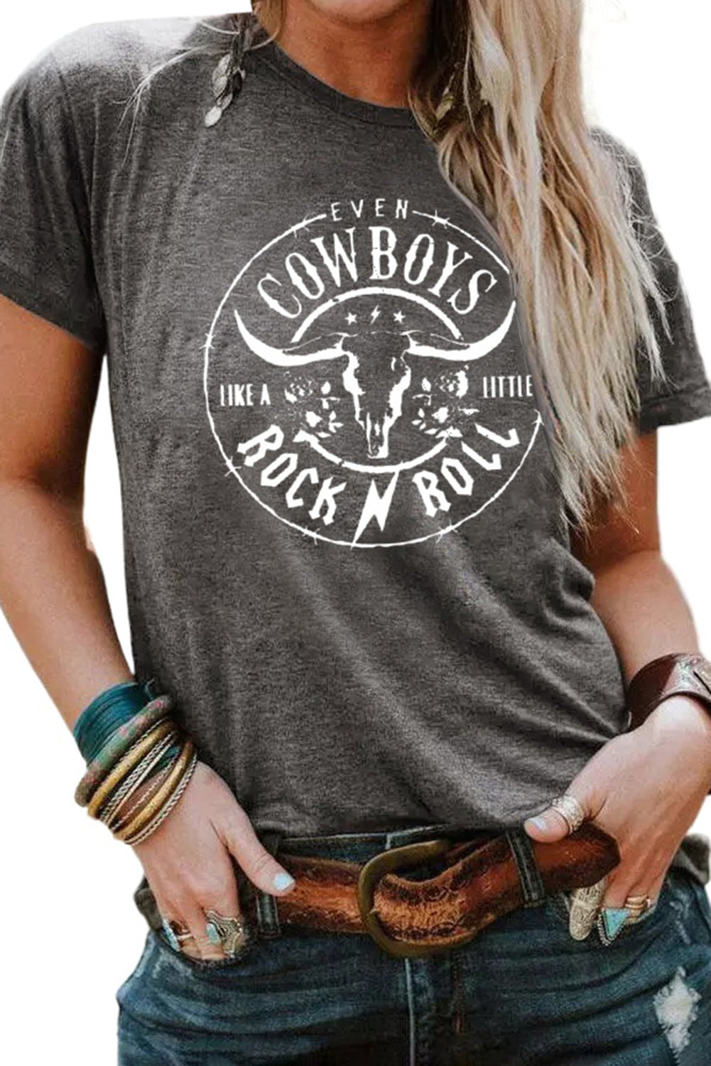Gray Western Letter Steer Head Graphic Tee