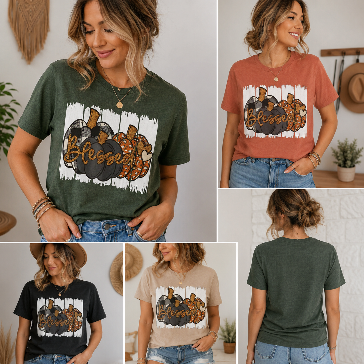 Blessed Pumpkin Graphic T-Shirt | Cute Fall Christian Tee | Women's Autumn Shirt | Thanksgiving Graphic Tee