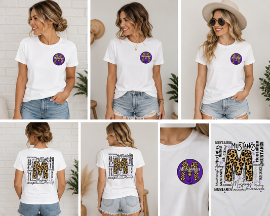 Marble Falls Mustangs Leopard Spirit Shirt | Front & Back School Pride Tee | Adult Graphic T-Shirt