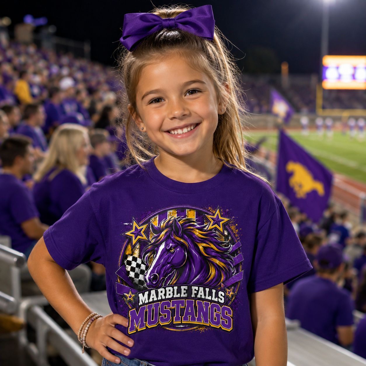 Marble Falls Mustangs Youth Tee — Purple Mustang School Spirit Shirt
