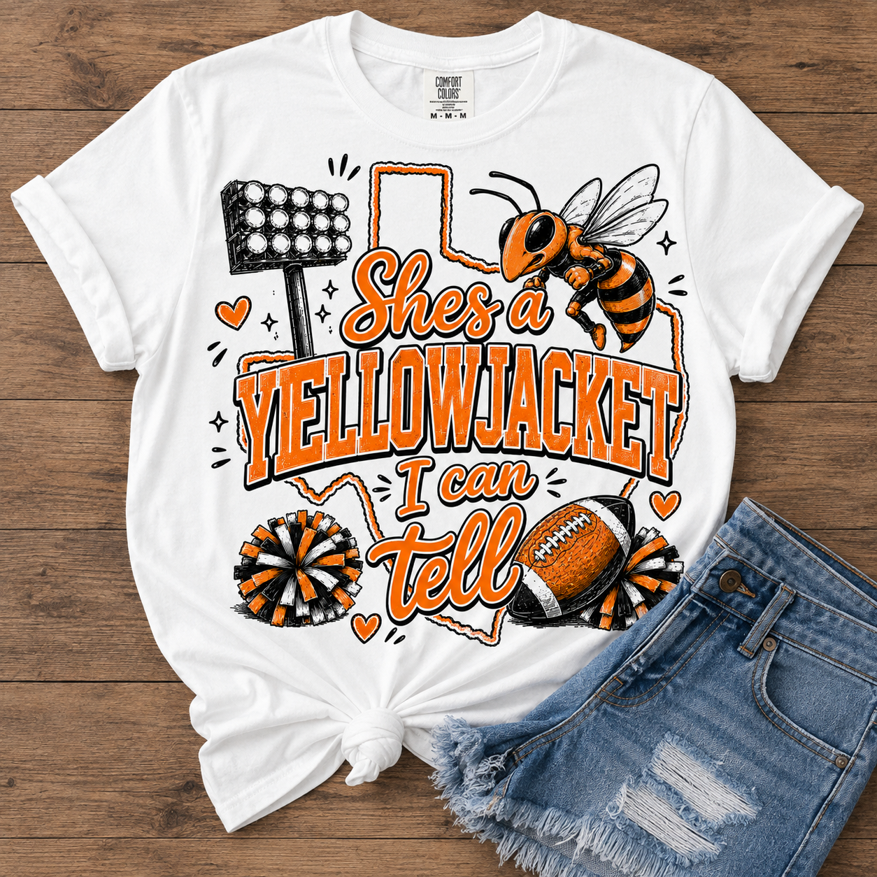 Yellowjacket Football Fan T-Shirt — "She’s a Yellowjacket I Can Tell"