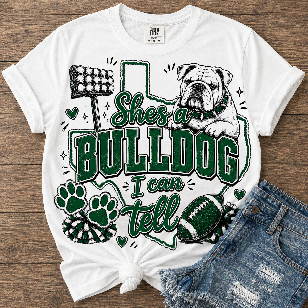 Bulldog Football T-Shirt — 'She's a Bulldog I Can Tell' Team Spirit Tee