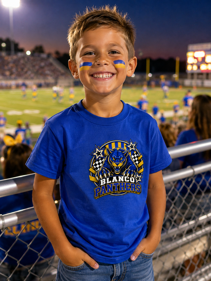 Youth Blanco Panthers Shirt | Blue & Gold Kids School Spirit Tee