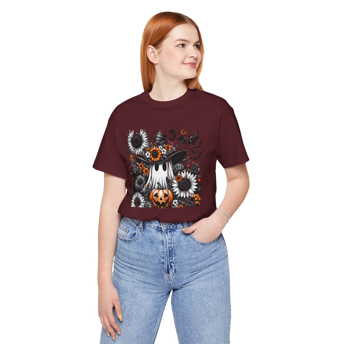 Floral Ghost Halloween T-Shirt | Cute Boho Ghost Pumpkin Tee | Women's Fall Graphic Shirt