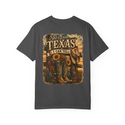 Texas Graphic T-Shirt — “She’s From Texas I Can Tell” Vintage Cowboy Tee