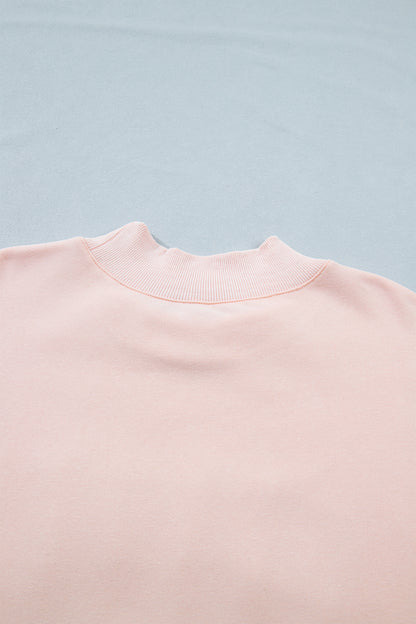 Light Pink BLESSED Embroidered Trim Patch Graphic Plus Size Mock Neck Sweatshirt