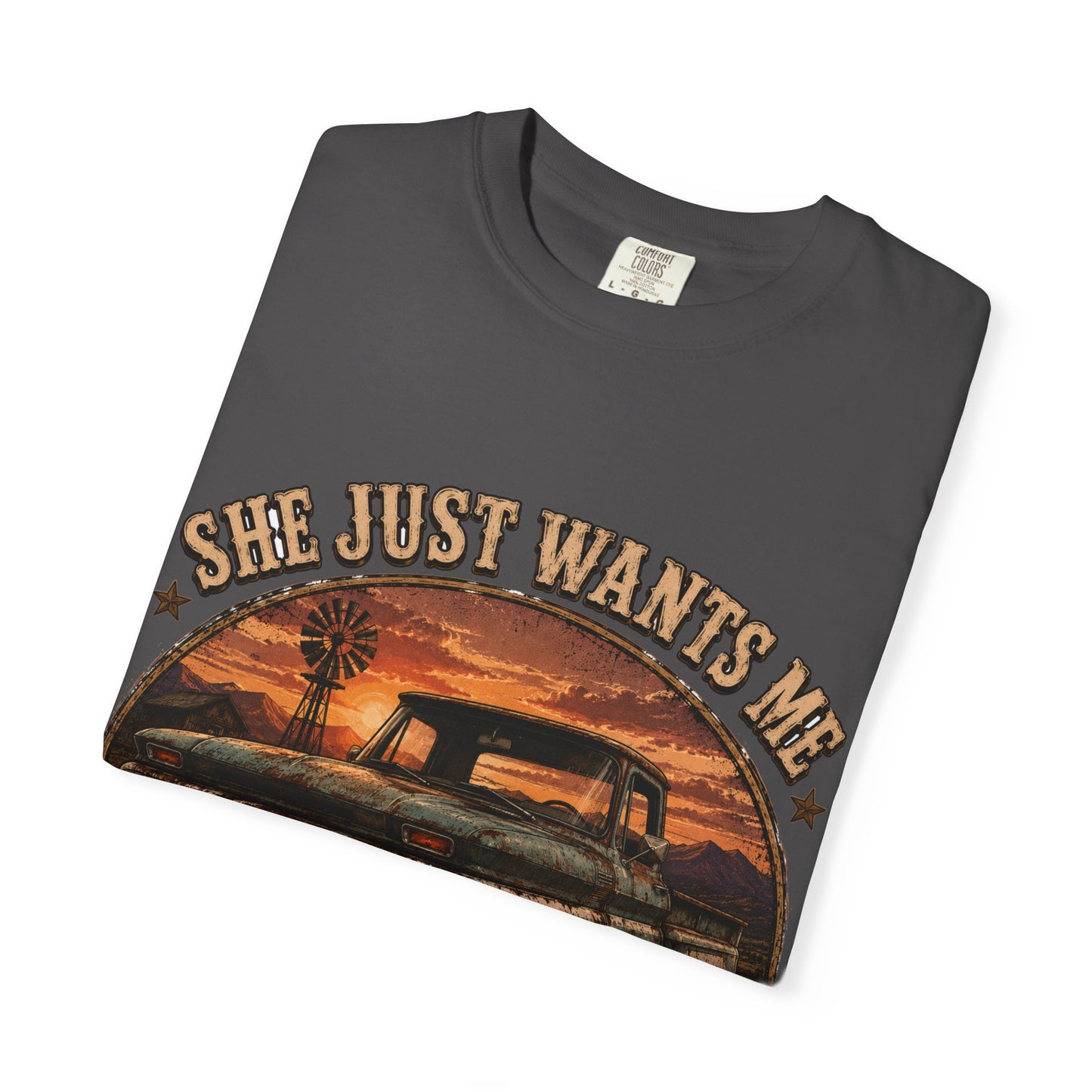 Classic Truck Sunset Tee — "She Just Wants Me For My Body" Vintage Pickup T-Shirt