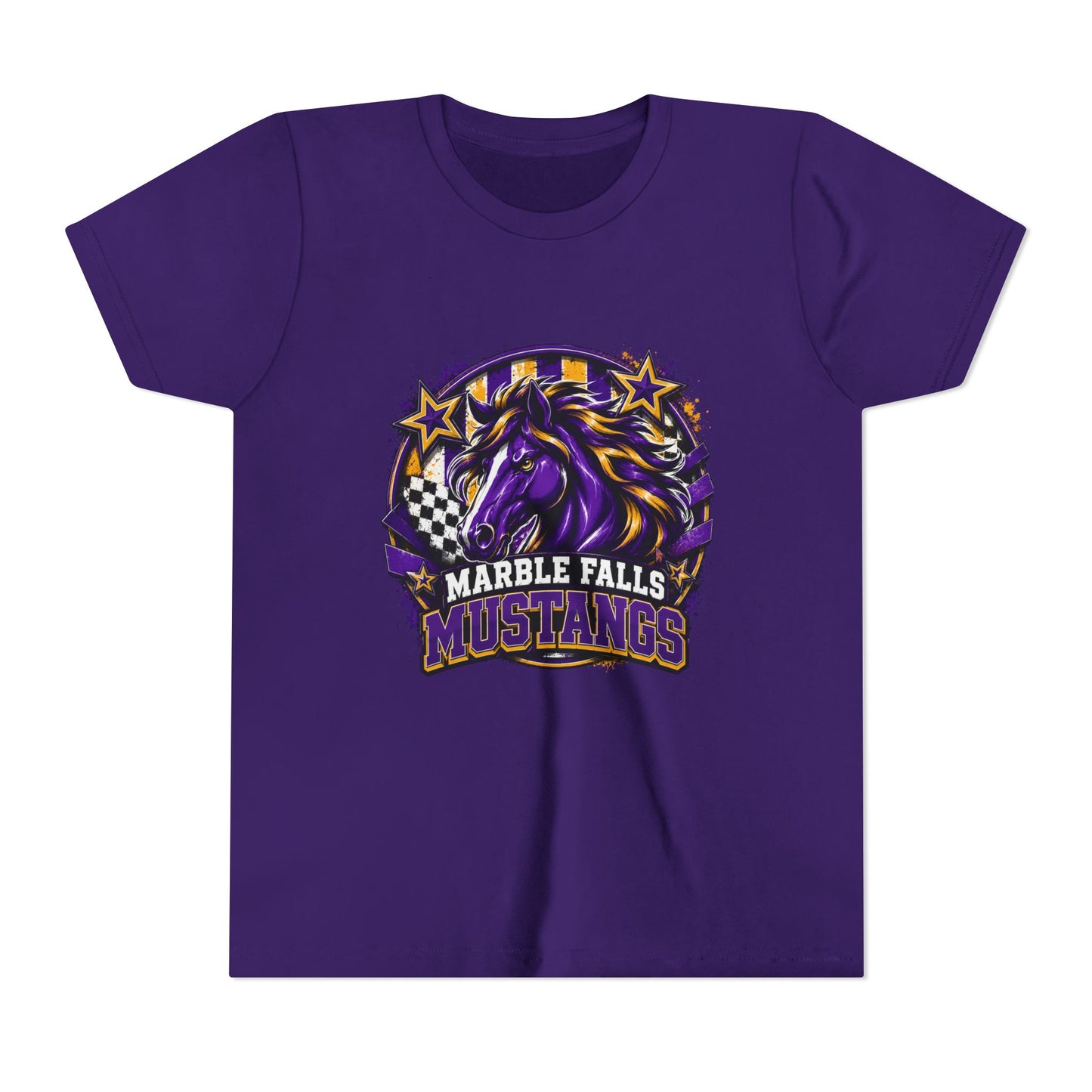 Marble Falls Mustangs Youth Tee — Purple Mustang School Spirit Shirt