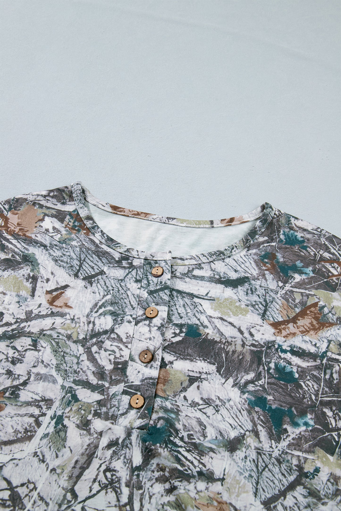 Gray Abstract Woodland Print Tunic Henley T Shirt