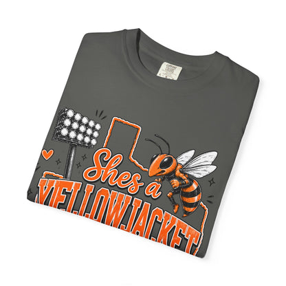 Yellowjacket Football Fan T-Shirt — "She’s a Yellowjacket I Can Tell"
