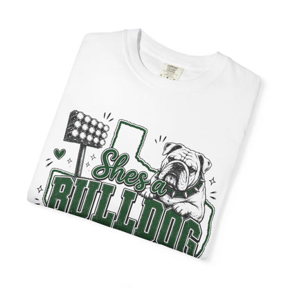 Bulldog Football T-Shirt — 'She's a Bulldog I Can Tell' Team Spirit Tee