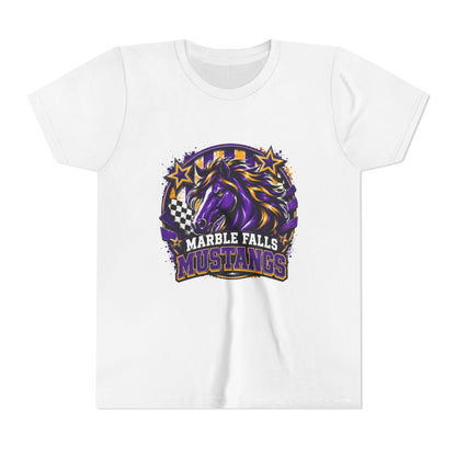 Marble Falls Mustangs Youth Tee — Purple Mustang School Spirit Shirt