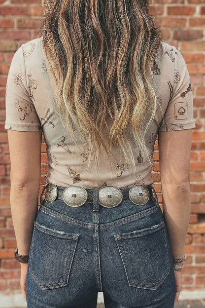 Camel Leopard Printed Mesh Short Sleeve Top