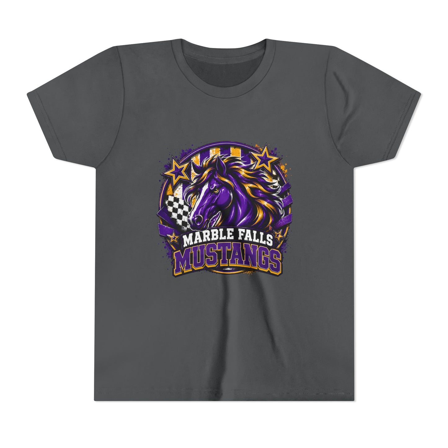 Marble Falls Mustangs Youth Tee — Purple Mustang School Spirit Shirt