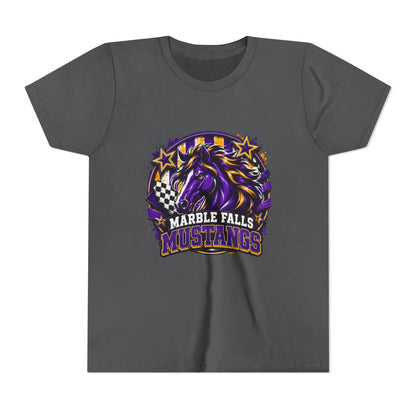 Marble Falls Mustangs Youth Tee — Purple Mustang School Spirit Shirt