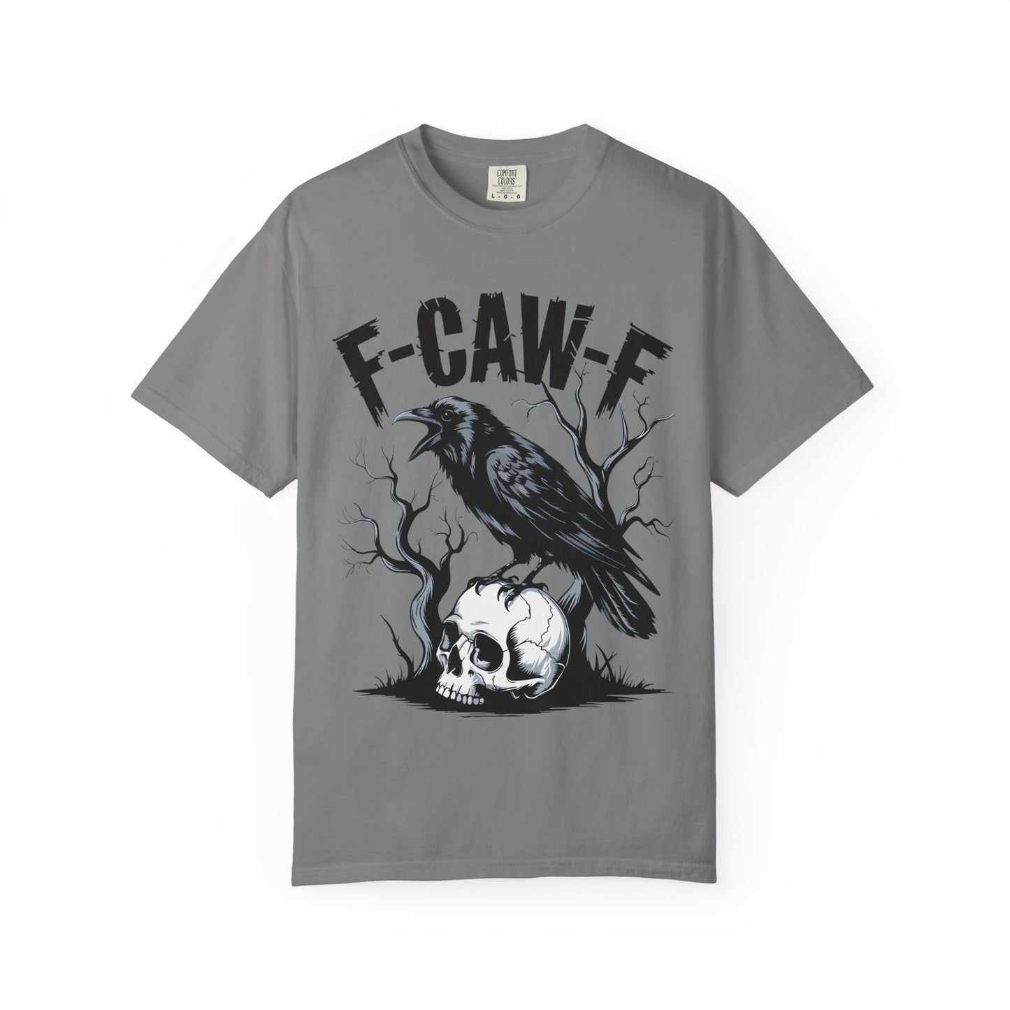 Raven & Skull Graphic T-Shirt – “F-CAW-F” Gothic Crow Tee