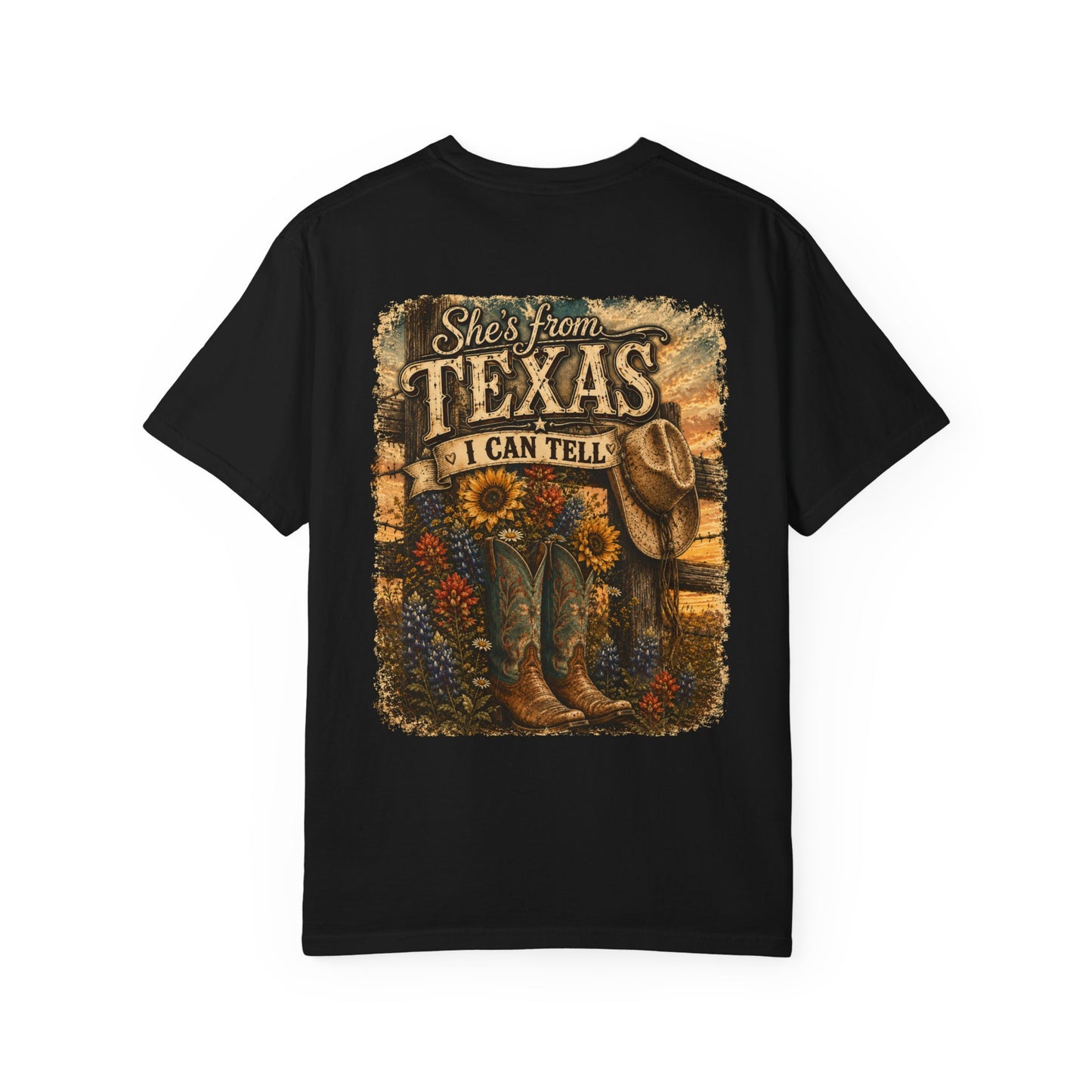 Texas Graphic T-Shirt — “She’s From Texas I Can Tell” Vintage Cowboy Tee