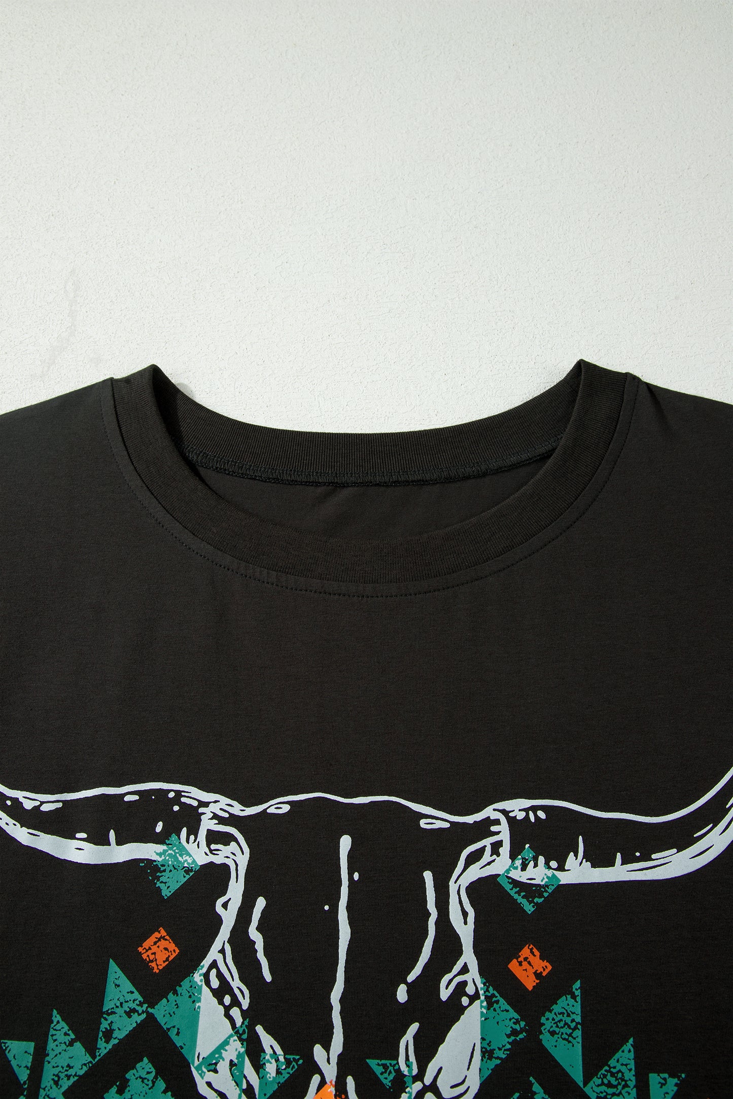 Plus Size Western Aztec Bull Skull Printed T Shirt